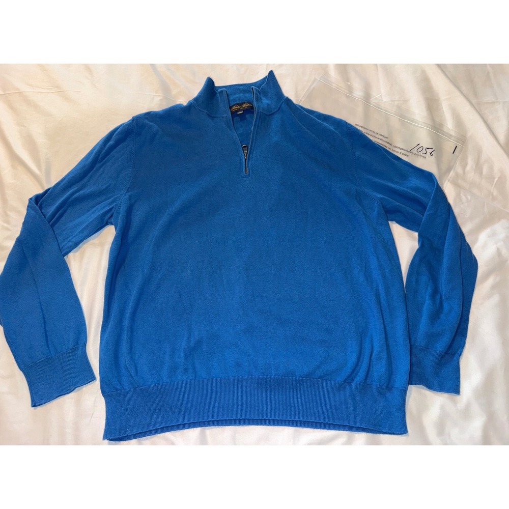 Brooks Brothers Mens Blue Supima Cotton Quarter Zip Sweater Large Mock Neck